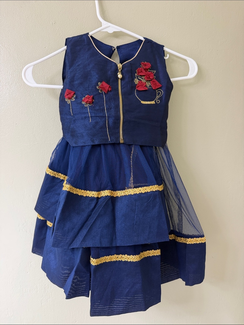 Kids Navy Blue Floral Party Dress Costume